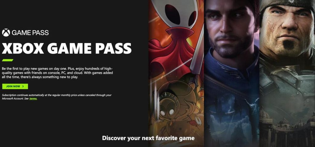 Xbox Game Pass UI mockup highlighting Hades and Celeste games on the subscription platform